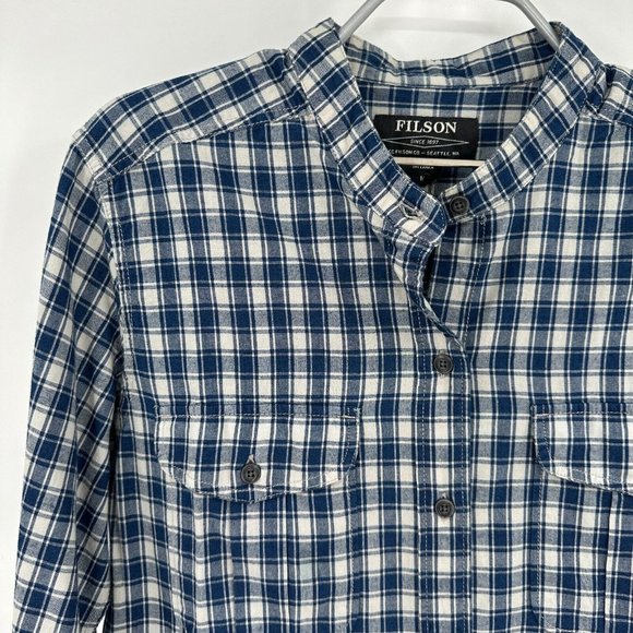Filson Women's Kadin Island Button Down Shirt sz M Medium Indigo Blue Plaid NWT - Picture 2 of 7